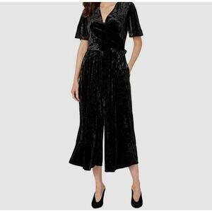 Tribal Femme SSlv Wide Leg Crop Jumpsuit Black Crushed Velvet Women's Large Goth